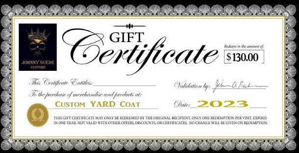 Yard coat Gift certificate