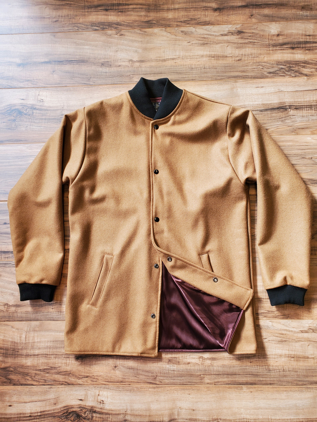camel wool with brown  satin clicker